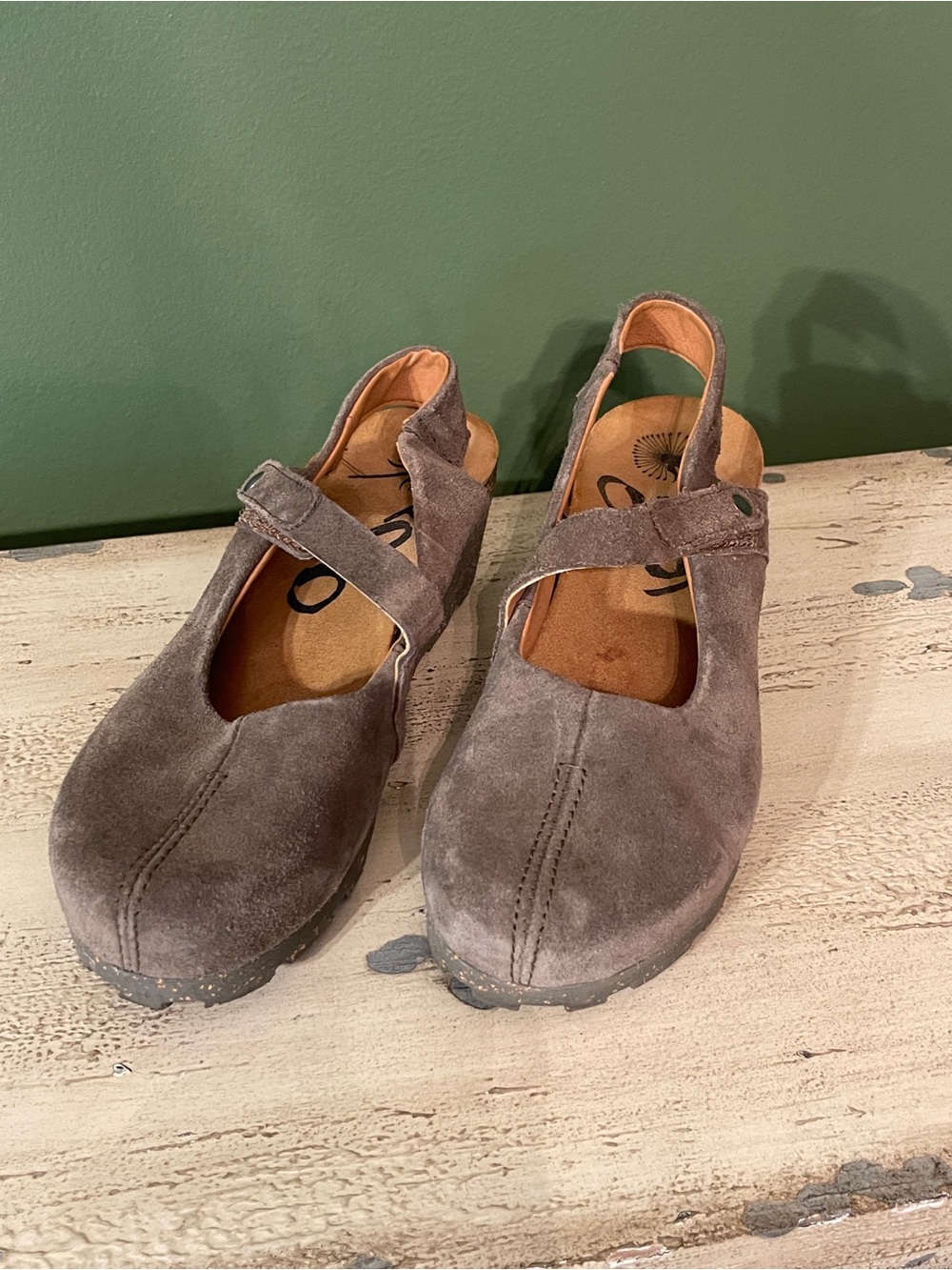 OTBT Women's Suede Mary Jane Slingback Mules in Taupe